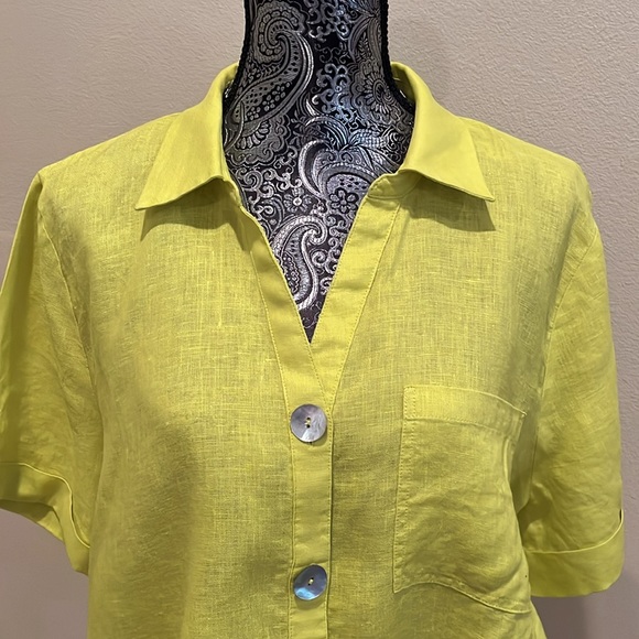 Marc New York Andrew Marc linen short sleek shell button green blouse XL - Picture 4 of 7